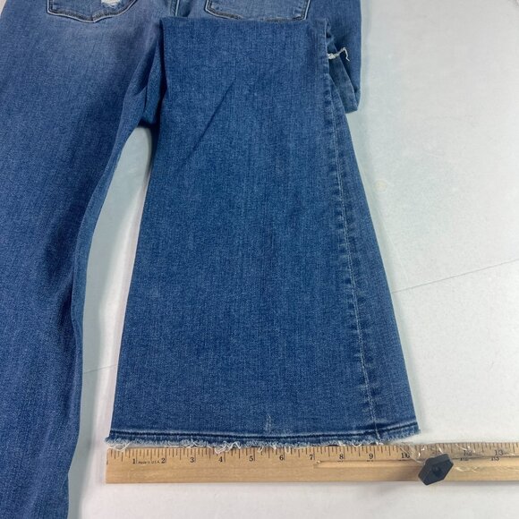 American Eagle Jean Women 30x27* Super High Rise Flare Blue Raw Hem Denim Tag 8S - Picture 11 of 16